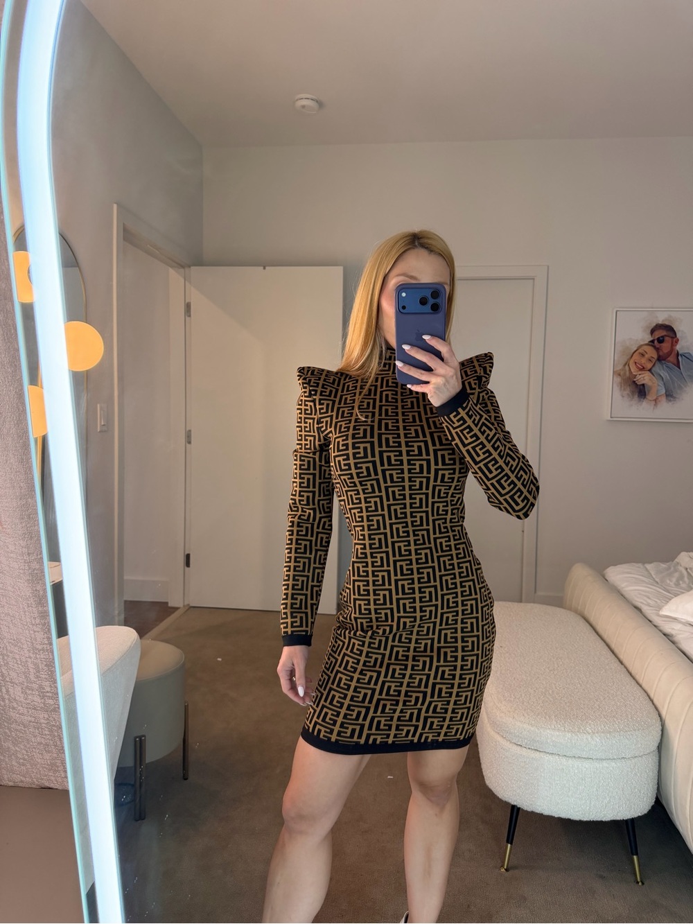 Geometric Pattern Black and Brown Bodycon Dress